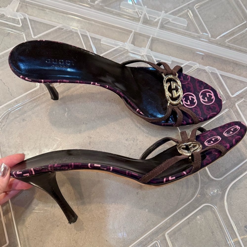 Vintage Gucci Black and Purple Heeled Sandals